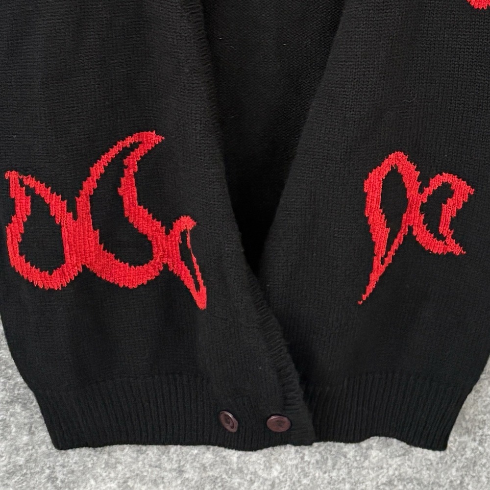 Vintage Eclectic Black Red Abstract Knit V-Neck Sweater Vest Womens L Indie Bold - Picture 2 of 7